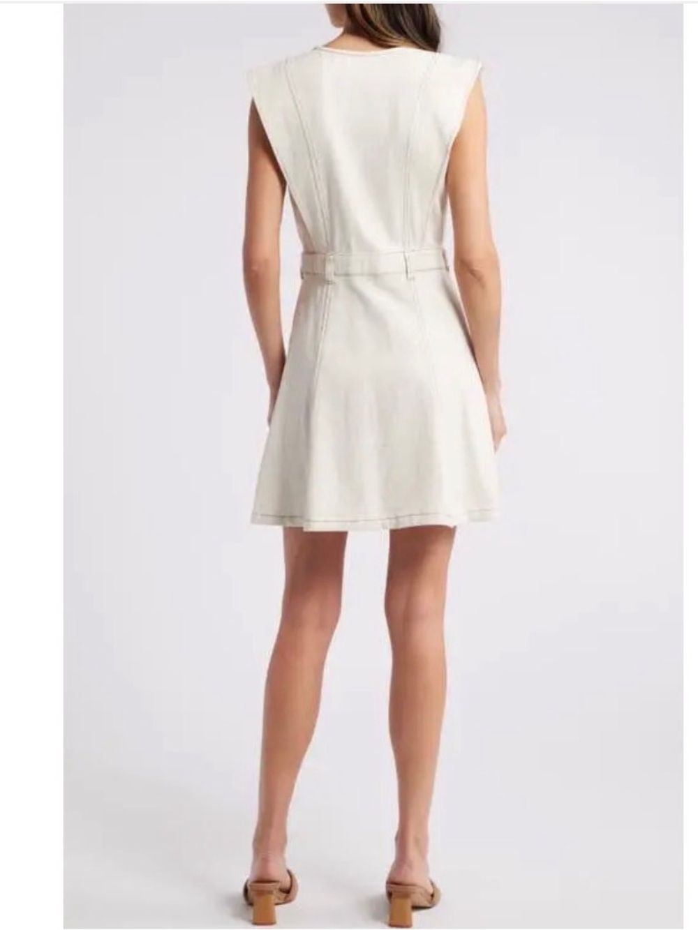 Mila Mae Beige Cotton Denim Button Front Mini Dress Cream Sleeveless Size S - Picture 3 of 9